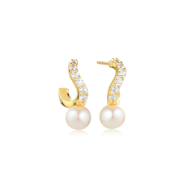 Best hoop earrings with delicate chain details for a trendy and stylish design-Ponza Small 18K Gold Plated Creols w. Zirconias & Pearl