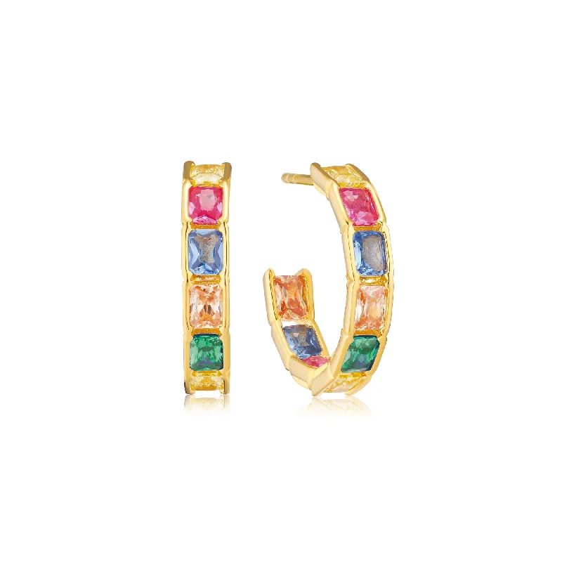 Hoop earrings with enamel stripes for a colorful and eye-catching design-Roccanova Circolo 18K Gold Plated Hoops w. Mixed Colored Zirconias