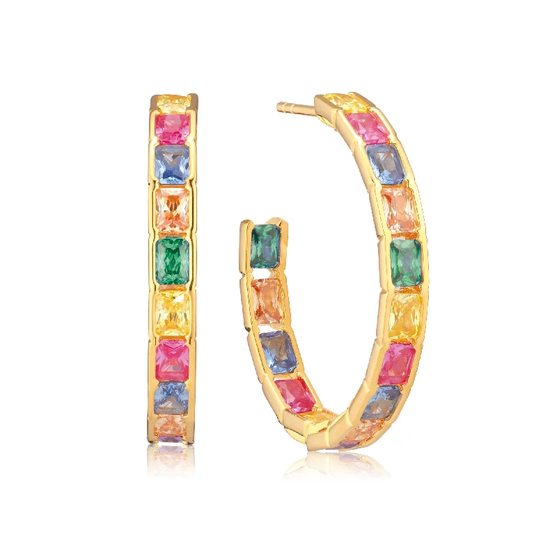 Hoop earrings with snake print designs for an edgy, wild appearance-Roccanova Circolo Grande 18K Gold Plated Hoops w. Mixed Colored Zirconias