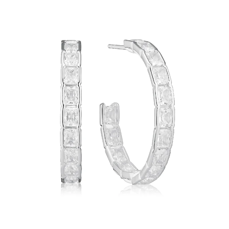 Best hoop earrings with vintage coins for a retro, antique-inspired style-Roccanova Circolo Grande Silver Hoops w. Zirconias