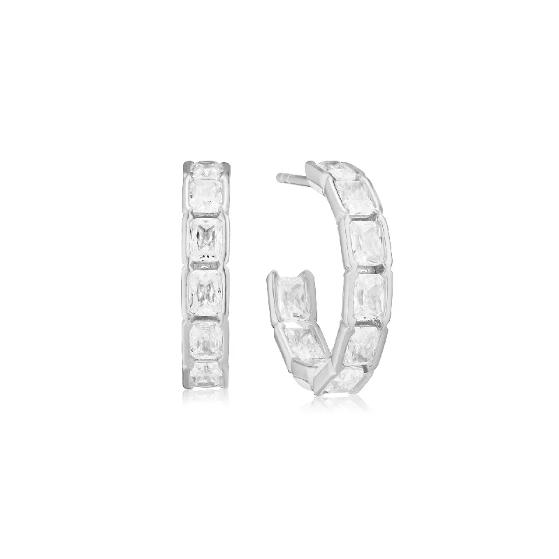 Hoop earrings with stacked layers for a bold and textured design-Roccanova Circolo Silver Hoops w. Zirconias