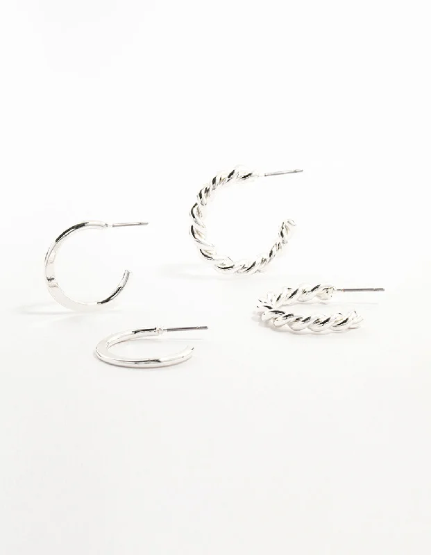 Best hoop earrings with vintage coins for a retro, antique-inspired style-Silver Clean & Twisted Hoop Earrings 2-Pack