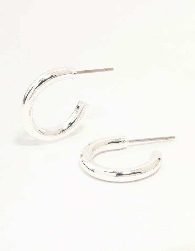 Hoop earrings with abstract wirework for an artistic, unique look-Silver Narrow Small Hoop Earrings