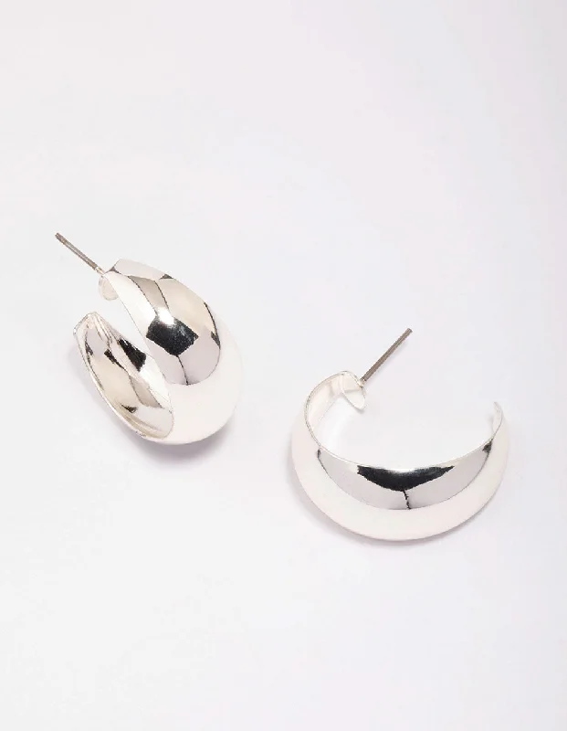 Hoop earrings with polished silver finish for a shiny, modern appeal-Silver Open Chubby Hoop Earrings 30mm