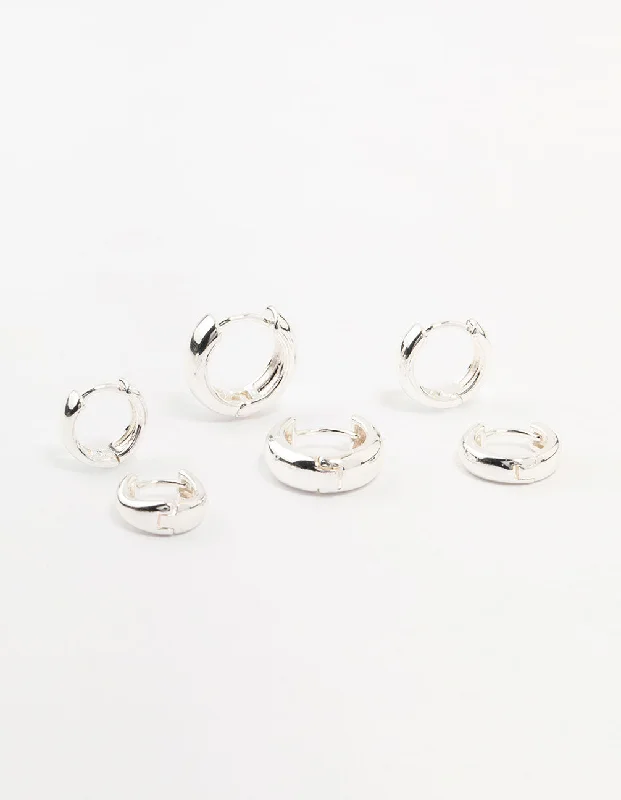 Best hoop earrings with tribal designs for a cultural and exotic aesthetic-Silver Plated Graduating Hoop Earrings 3-Pack