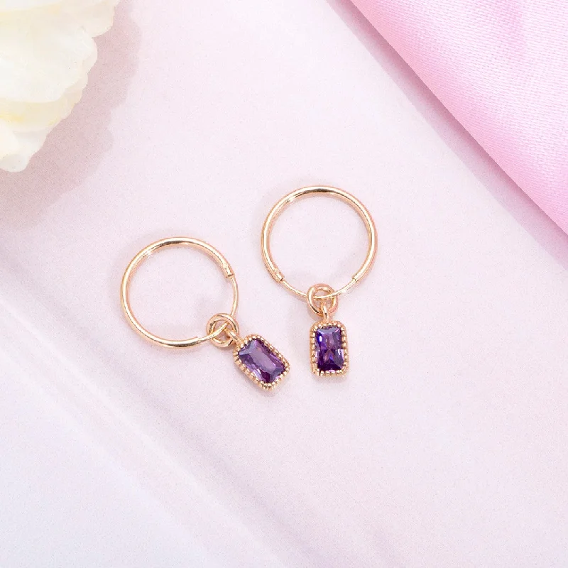 Best hoop earrings with tribal designs for a cultural and exotic aesthetic-Amethyst Stone Rose Gold Plated 925 Sterling Silver Loop Earring