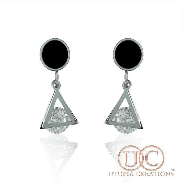 Best hoop earrings with snake-inspired designs for an edgy and fierce vibe-CZ Pyramid Earrings (Stainless Steel)