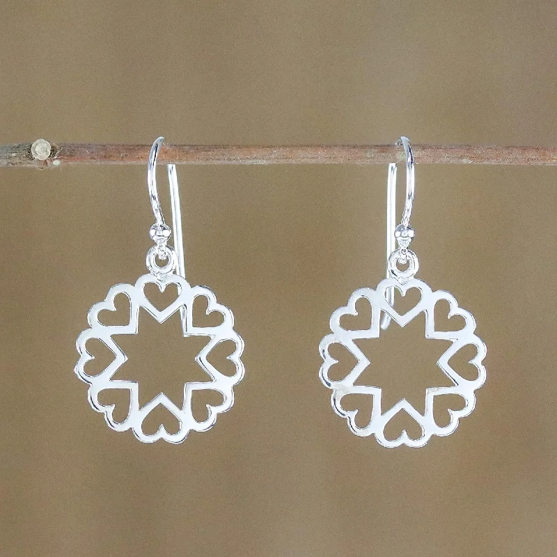 Hoop earrings with cut-out designs for a creative and lightweight effect-Stars in Love Sterling Silver Star Heart Dangle Earrings from Thailand