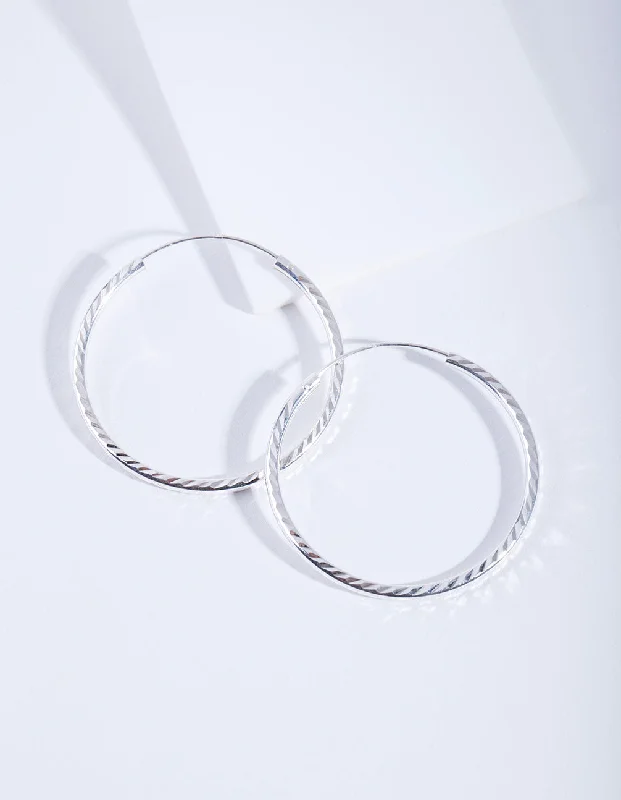 Hoop earrings with crescent moon shapes for a celestial and mystical appearance-Sterling Silver Diamond Cut 35Mm Hoop