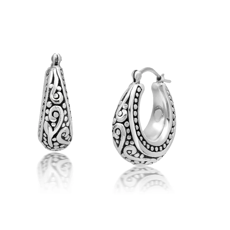 Best hoop earrings with custom designs for a personalized, unique accessory-Sterling Silver Oval Filigree and Beaded hoop Earrings