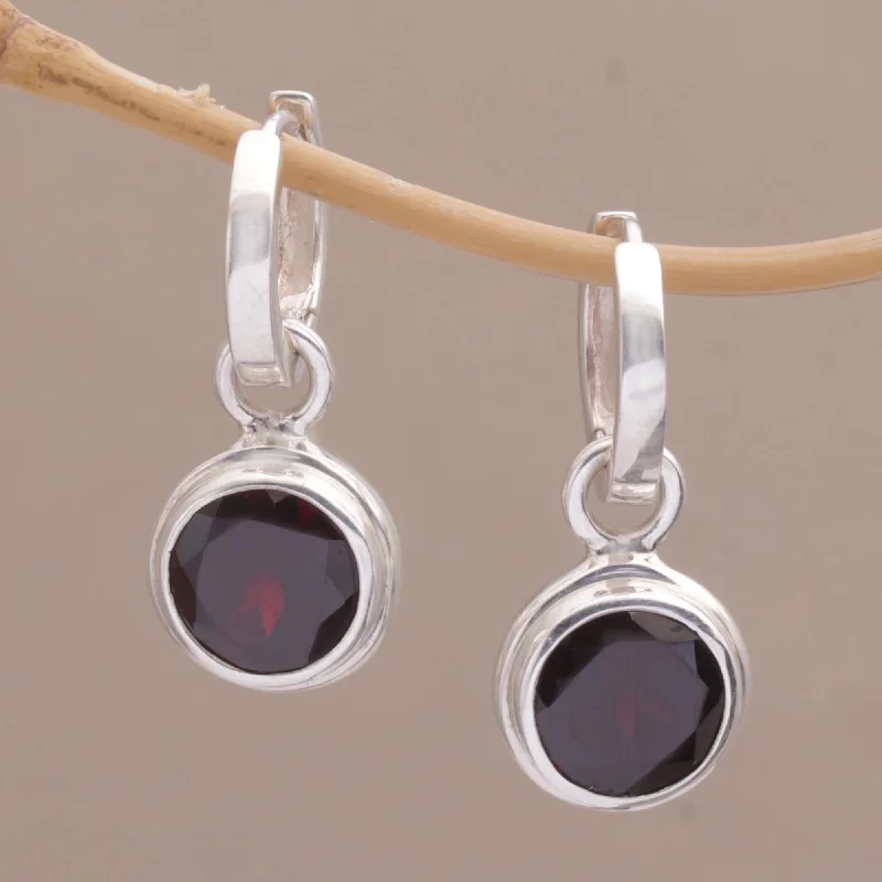 Best hoop earrings with satin ribbons for a soft, feminine appearance-Stoplight 2.5 Carat Garnet Hoop Dangle Earrings from Bali