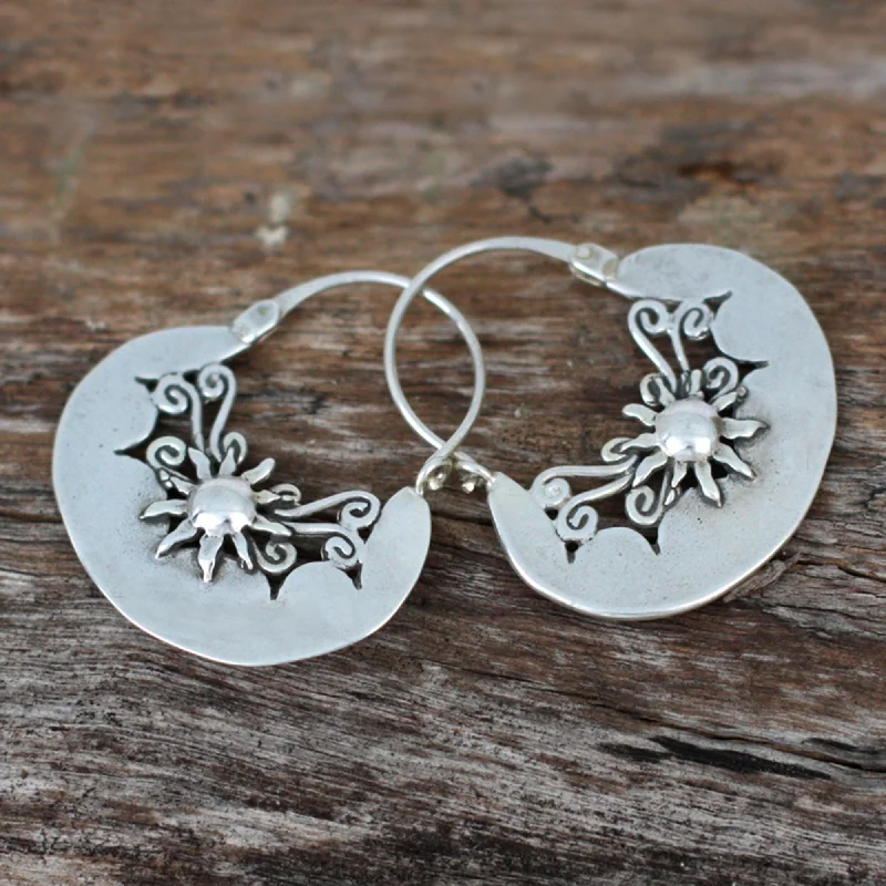 Best hoop earrings with cubic zirconia for a budget-friendly, dazzling look-Sun Renaissance Handcrafted Sterling Silver Hoop Earrings from Mexico