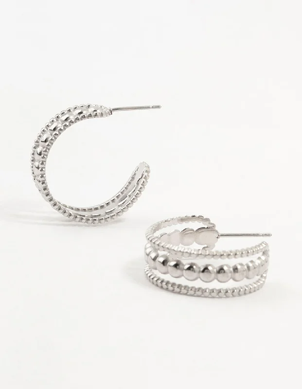 Medium hoop earrings for an everyday look with the perfect balance of style-Surgical Steel Bubble Trio Strip Hoop Earrings