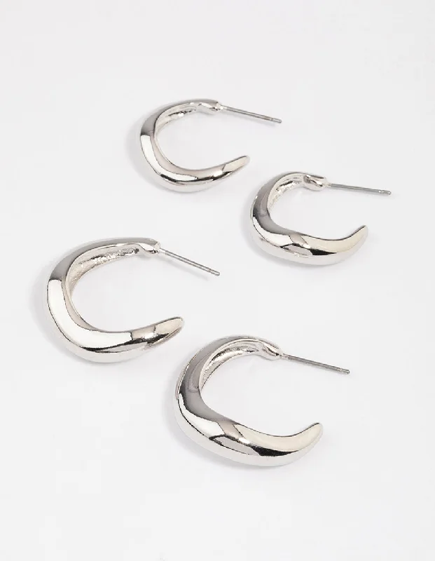 Best hoop earrings with snake chain details for a sleek and modern touch-Silver Wave Match Hoop Earrings Pack