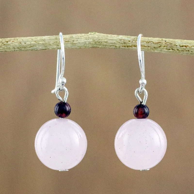 Best hoop earrings with gold-plated finishes for an affordable luxury vibe-Sweet Candy Rose Quartz and Garnet Beaded Dangle Earrings