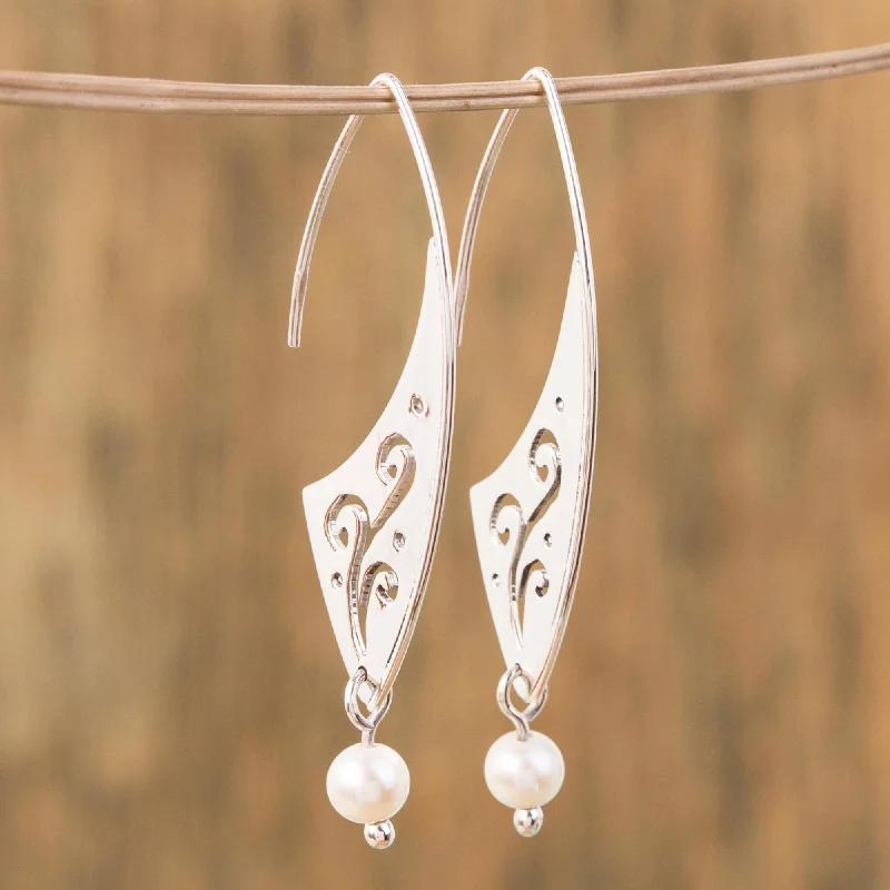 Hoop earrings with leather accents for a sleek and bold combination-Swirling Magnificence Swirl Pattern Cultured Pearl Dangle Earrings from Mexico