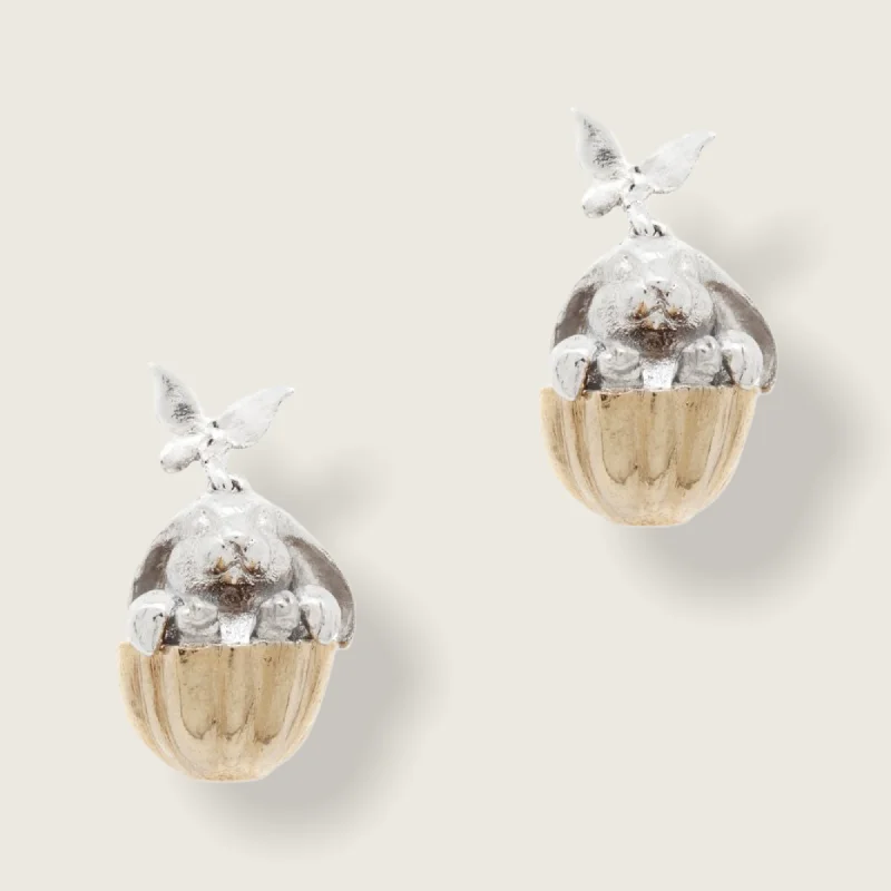 Best hoop earrings with intricate beaded details for a textured, stylish appearance-Teapot Bunny Earrings by Bill Skinner Tea party collection