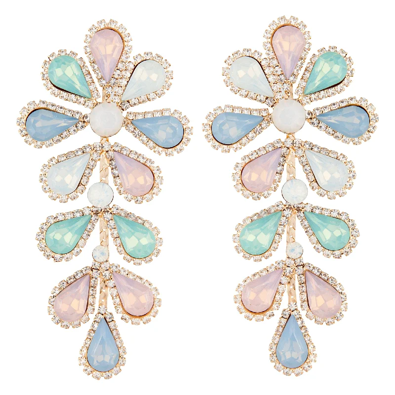 Lightweight hoop earrings for comfortable and all-day wear-Pastel Teardrop Flower Multi-Stone Earrings