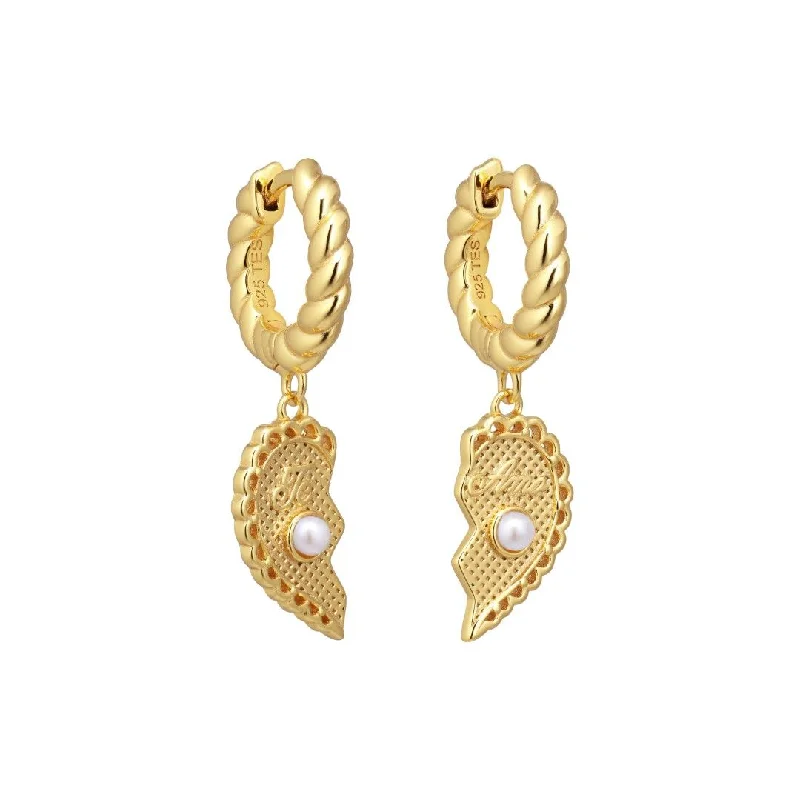 Best hoop earrings with geometric hexagon shapes for a modern, angular look-Te Amo 18K Gold Plated Huggies w. Pearls