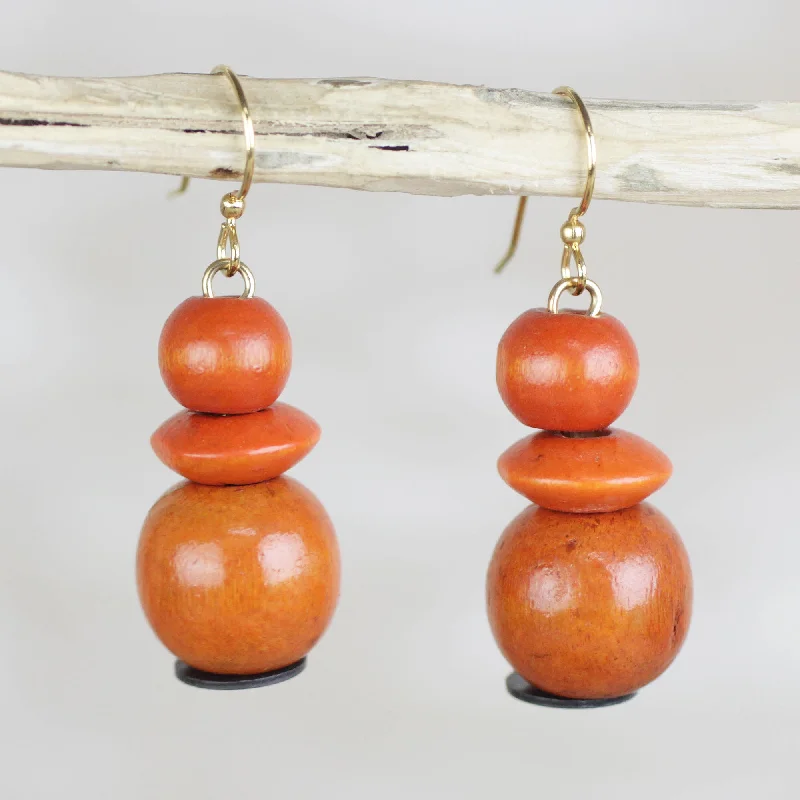 Hoop earrings with pearl accents for a chic and classic style-Tropical Sunset Orange Sese Wood and Recycled Plastic Dangle Earrings