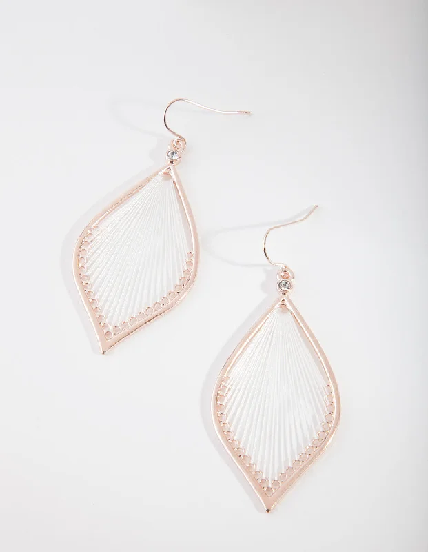 Best hoop earrings with geometric hexagon shapes for a modern, angular look-Rose Gold White String Earrings