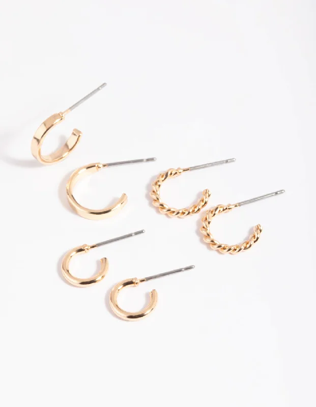 Best hoop earrings with lever-back closures for secure and easy wear-Gold Plain & Twisted Hoop Earring Pack