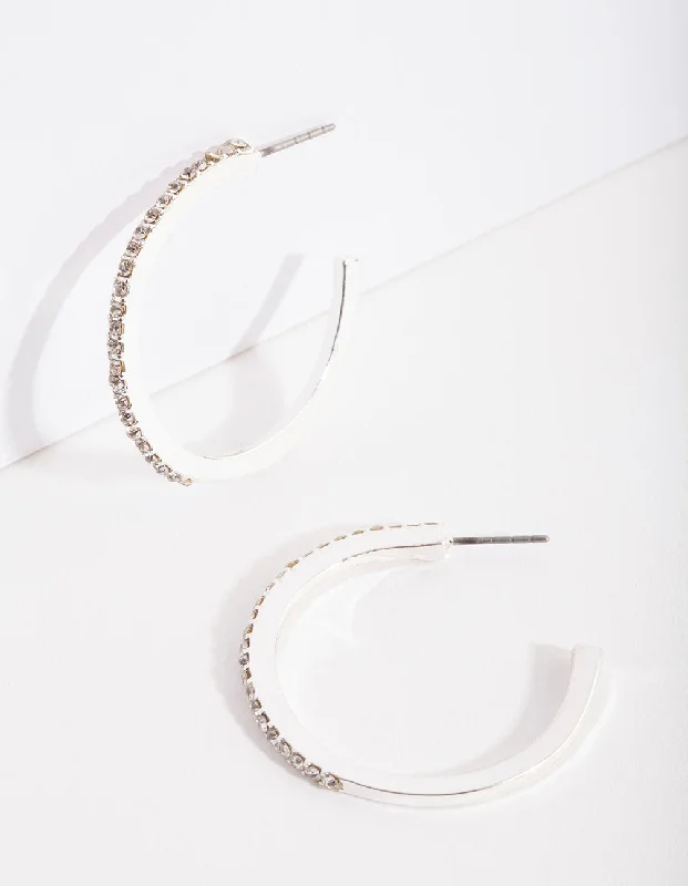 Best hoop earrings with gold-plated finishes for an affordable luxury vibe-Silver Thin Diamante Hoop Earrings