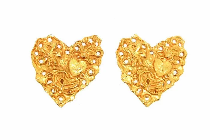 Best hoop earrings with infinity designs for a timeless and meaningful symbol-Vintage Christian Lacroix Heart Earrings Gold