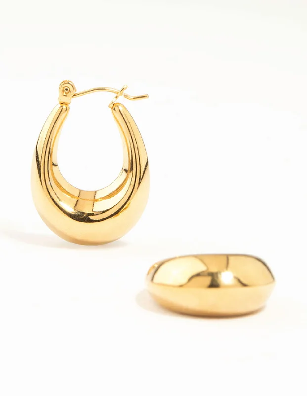 Hoop earrings with oversized pearl accents for a statement-making look-Waterproof Gold Plated Stainless Steel Graduating Oval Hoop Earrings