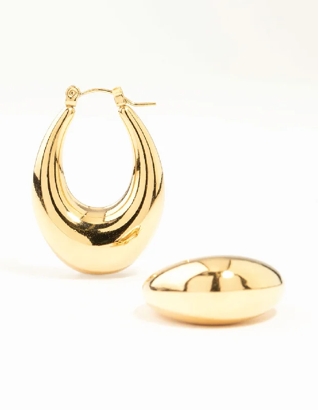 Best hoop earrings with geometric shapes for a modern and artistic appeal-Waterproof Gold Plated Stainless Steel Long Graduating Oval Hoop Earrings