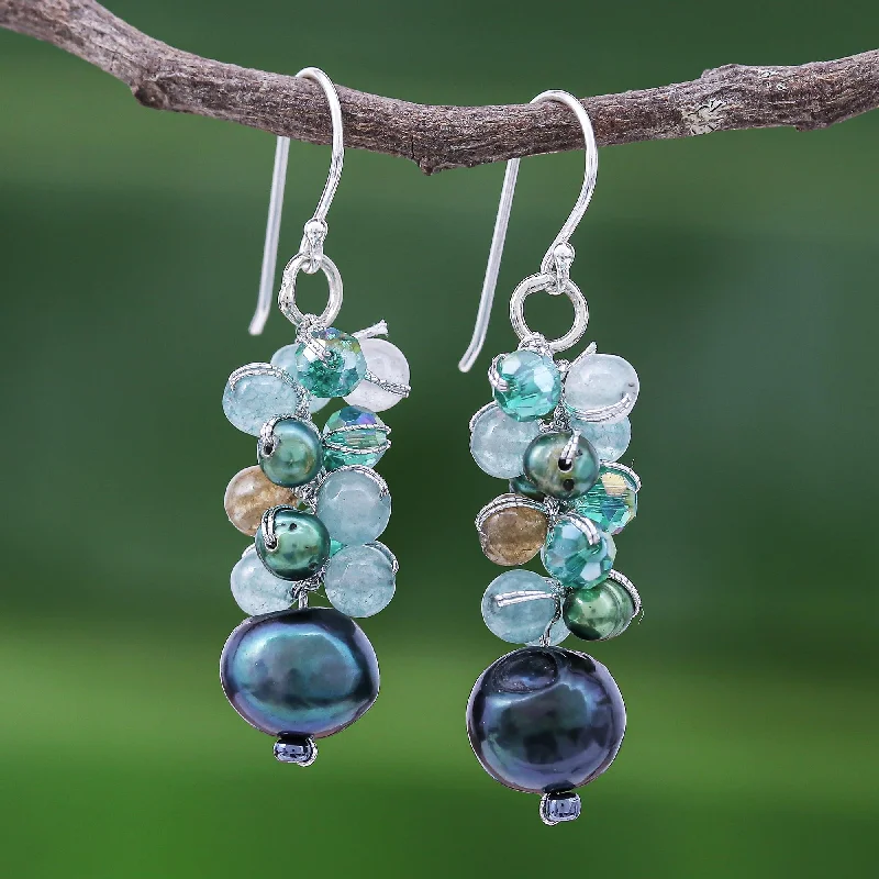 Best hoop earrings with asymmetrical designs for a fashion-forward, avant-garde look-Winter Blue-Green Gemstone Cluster Dangle Earrings