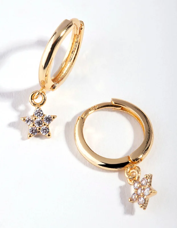 Best hoop earrings with Swarovski crystals for added sparkle and luxury-Gold Plated Sterling Silver Star Huggie Earrings