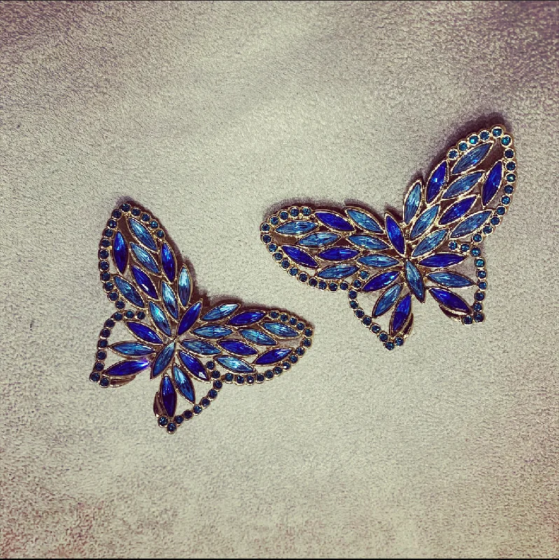 Hoop earrings with polished silver finish for a shiny, modern appeal-Yves Saint Laurent Very large blue butterfly earrings