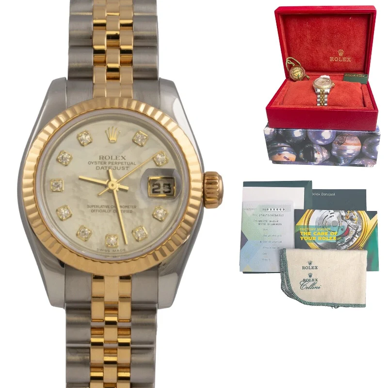 Best necklaces and pendants with butterfly wings for a delicate, graceful style-2004 Rolex DateJust 179173 18k Gold & Stainless MOP Diamond Dial 26mm BOX PAPERS