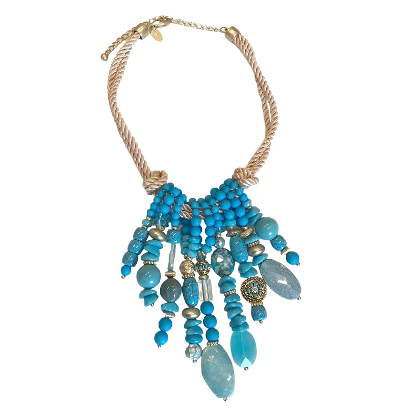 Necklaces and pendants with sun and moon motifs for a celestial-inspired design-BLUE NECKLACE STATEMENT by CHICOS