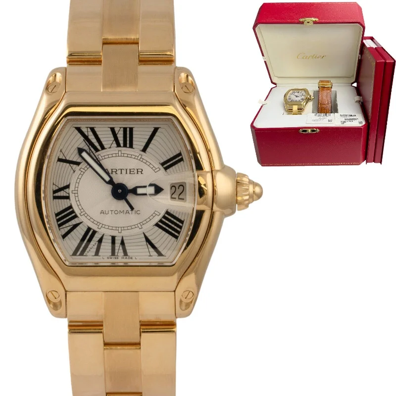 Unique necklaces and pendants with vintage-inspired designs for timeless appeal-Cartier Roadster W62005V1 2524 18k Gold White Roman Guilloche 37mm BOX & CERT