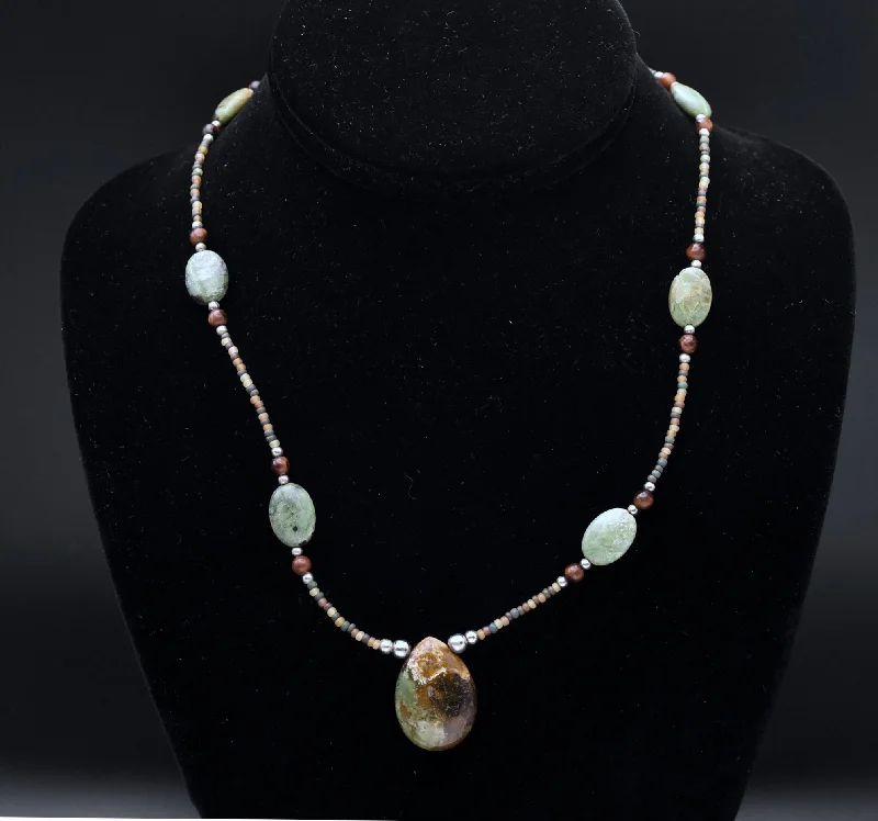 Beautiful necklaces and pendants with butterfly motifs for a whimsical style-Green Jasper and Tiger's Eye Beaded Necklace - 18"