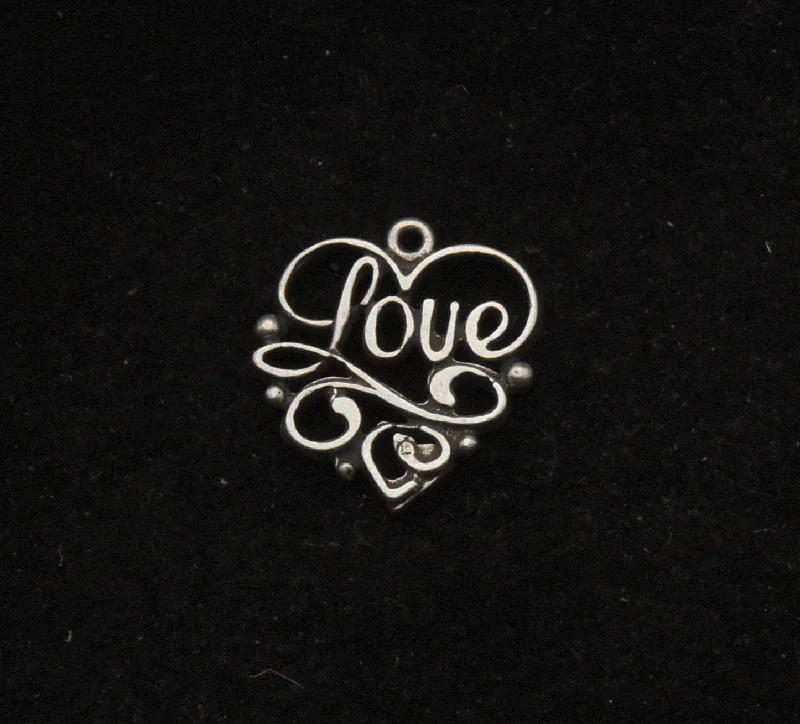 Best necklaces and pendants with black diamonds for an edgy, bold statement-Vintage Sterling Silver "Love" Charm