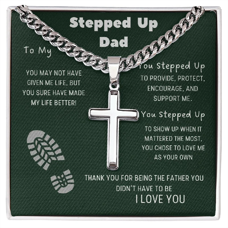 Necklaces and pendants with engraved messages for a deeply personal, sentimental gift-Cross Necklace For My Dad - Stainless Steel Chain & Stainless Steel Cross - Father's Day Christmas Gift OR ANY OCCASION!!