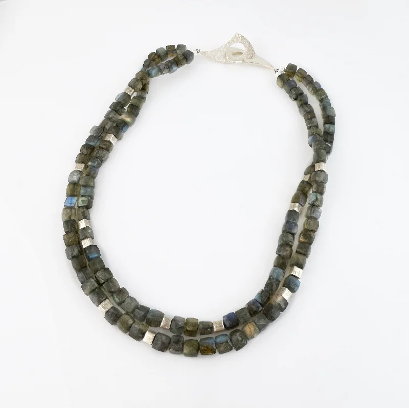 Elegant necklaces and pendants with diamond accents for added sparkle-Double Strand Labradorite Bead Necklace