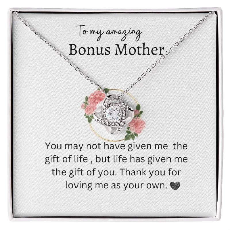 Necklaces and pendants with custom designs for a completely unique jewelry piece-Gift For Bonus Mom   "You are amazing" Love Knot Necklace perfect for mother's day or just show your appreciation