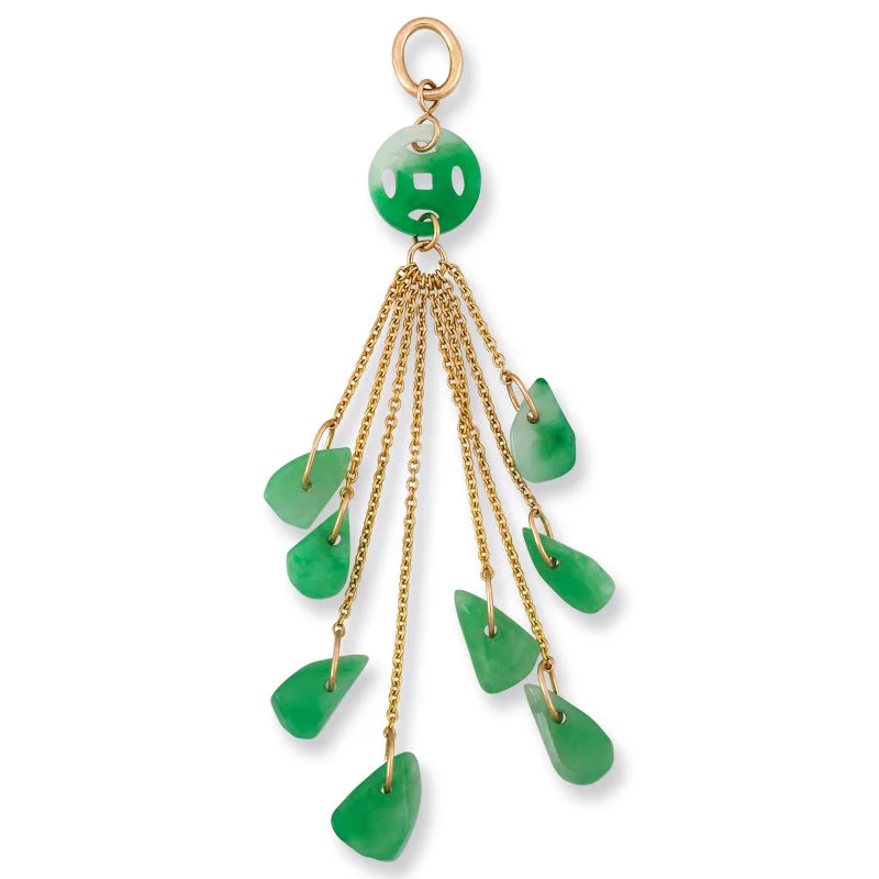 Necklaces and pendants with pearls for a classic and sophisticated touch-Green Jade 'Coin' and 'Chips' Tassel