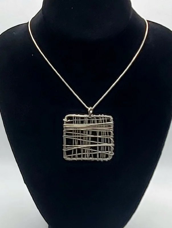 Best necklaces and pendants with turquoise stones for a vibrant boho-chic look-Handmade Wire Wrapped Square Pendant on Silver Tone Chain Necklace - 17"