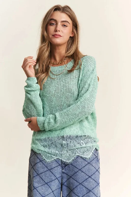 Stunning necklaces and pendants with birthstone pendants for a personal touch-J.NNA Lace Detail Long Sleeve Knit Top