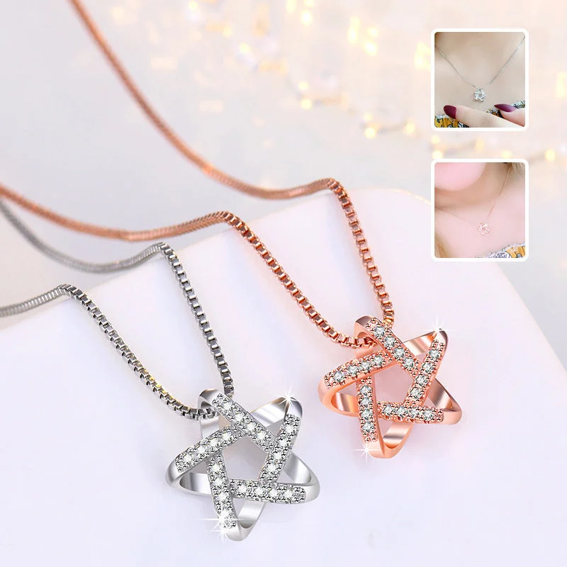 Necklaces and pendants with sun and moon motifs for a celestial-inspired design-New Hollow Star Necklace With Rhinestones Summer Simple Fashion Pendant Clavicle Chain Women's Jewelry