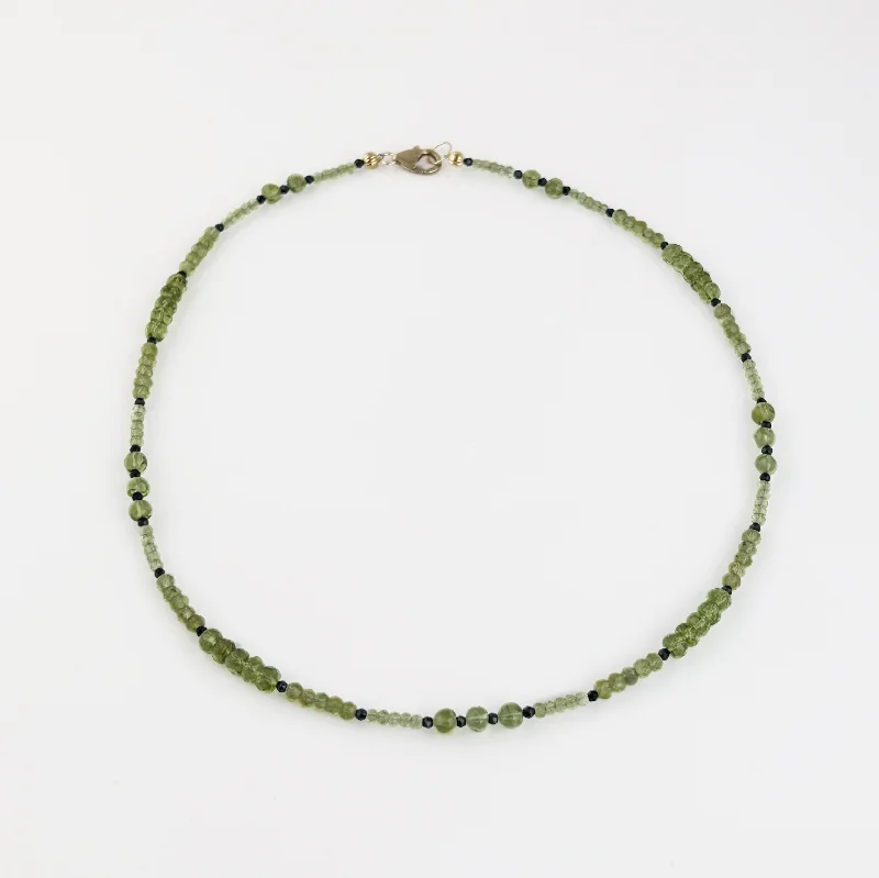 Unique necklaces and pendants with engraved messages for a sentimental gift-Peridot + Black Spinel "Kiwifruit" Bead Necklace