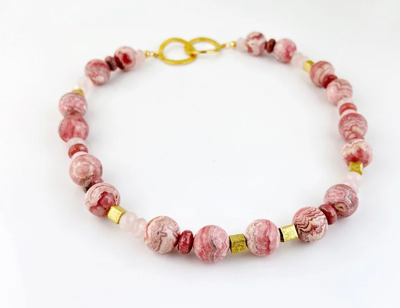 Best necklaces and pendants with intricate filigree for vintage-inspired elegance-Rhodochrosite + Rose Quartz Bead Necklace