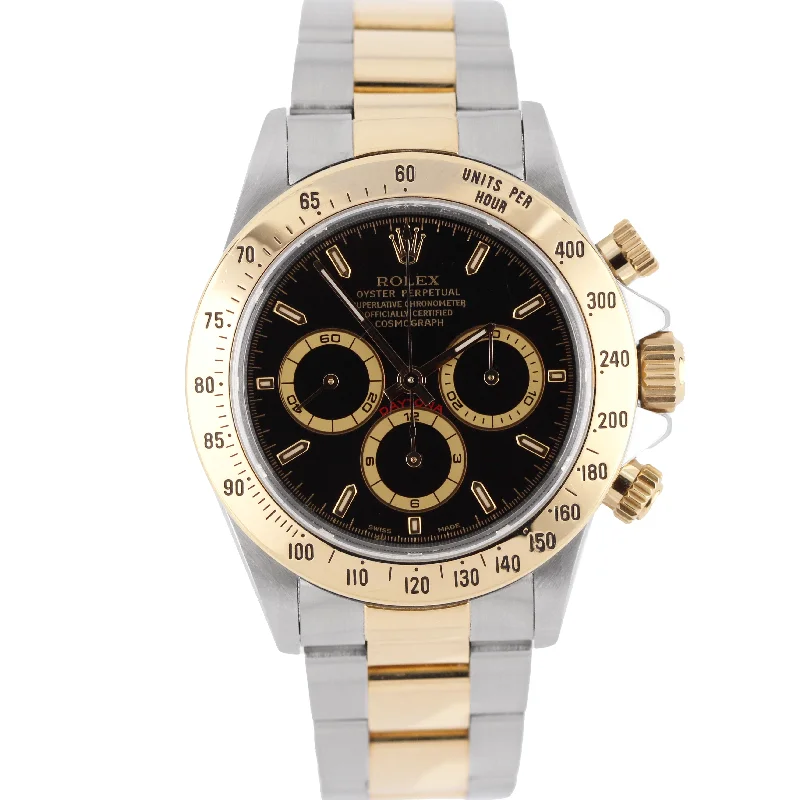 Necklaces and pendants with sun and moon motifs for a celestial-inspired design-1993 Rolex Daytona Cosmograph ZENITH Two-Tone 18k Gold Steel Black 40mm 16523