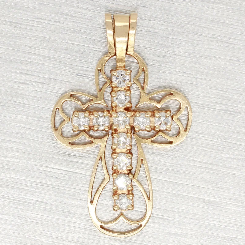 Best necklaces and pendants with gemstone clusters for a bold and colorful effect-Vintage 0.55ctw Diamond Cross Pendant - 14k Yellow Gold Charm in Bezel