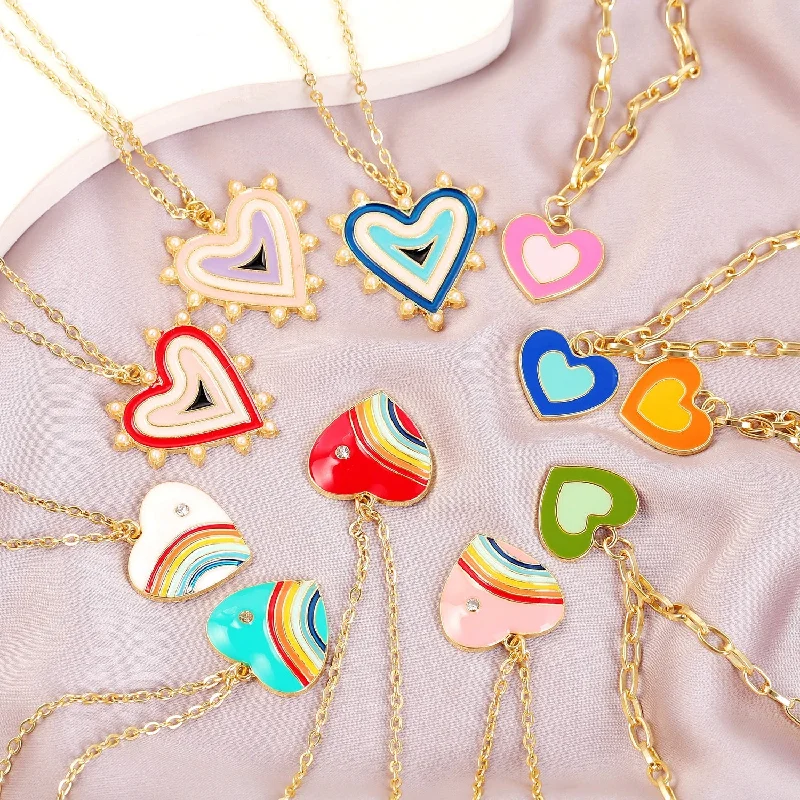 Beautiful necklaces and pendants with moon and star charms for a dreamy effect-Wholesale Alloy Rainbow Heart Design Necklace